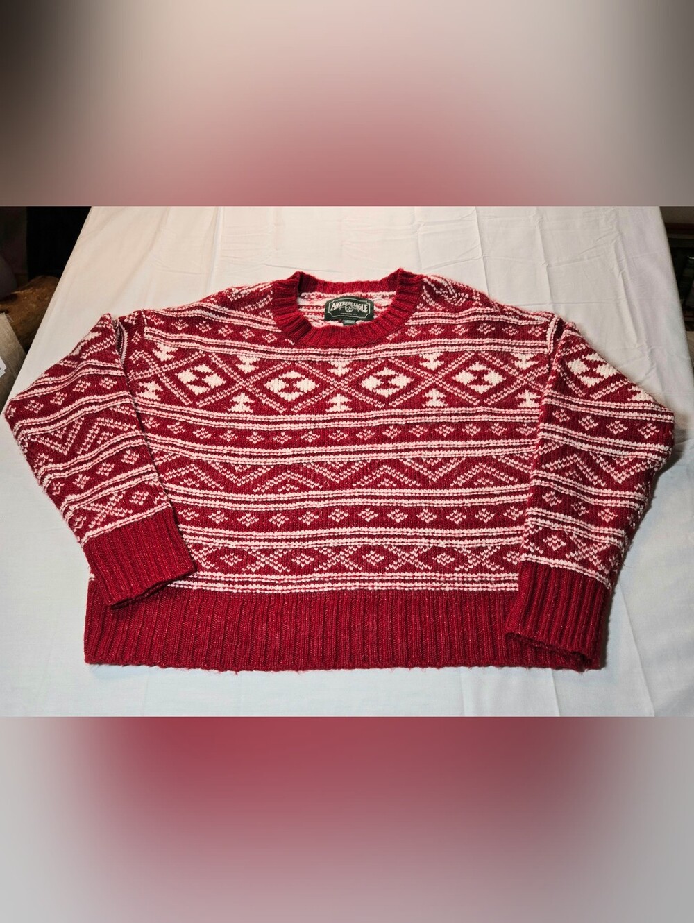 American Eagle Fair Isle Nordic Sweater Red Burgundy Cream Size Small